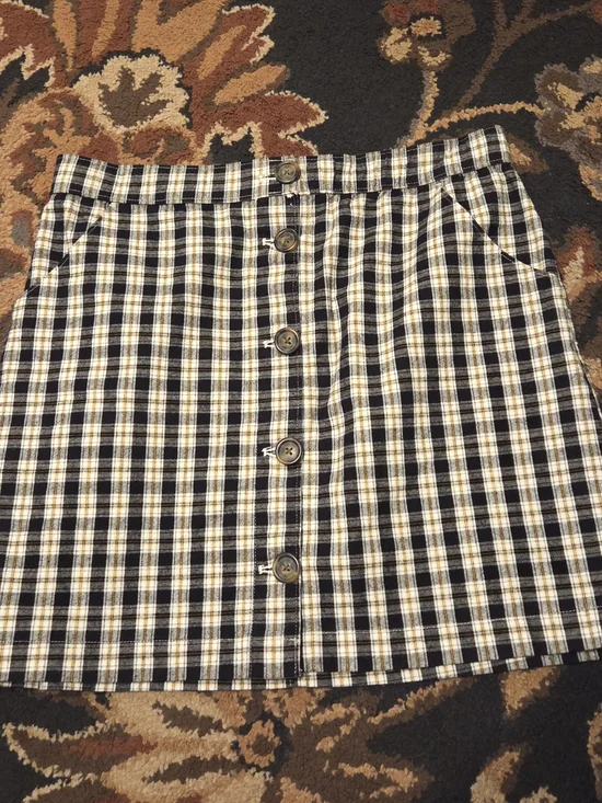 Hollister Navy and Cream Plaid Button-Front Mini Skirt - Picture 2 of 4